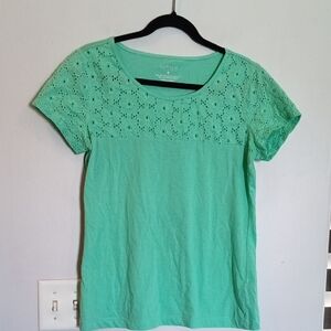 Talbots Mint Green Eyelet Short Sleeve Top